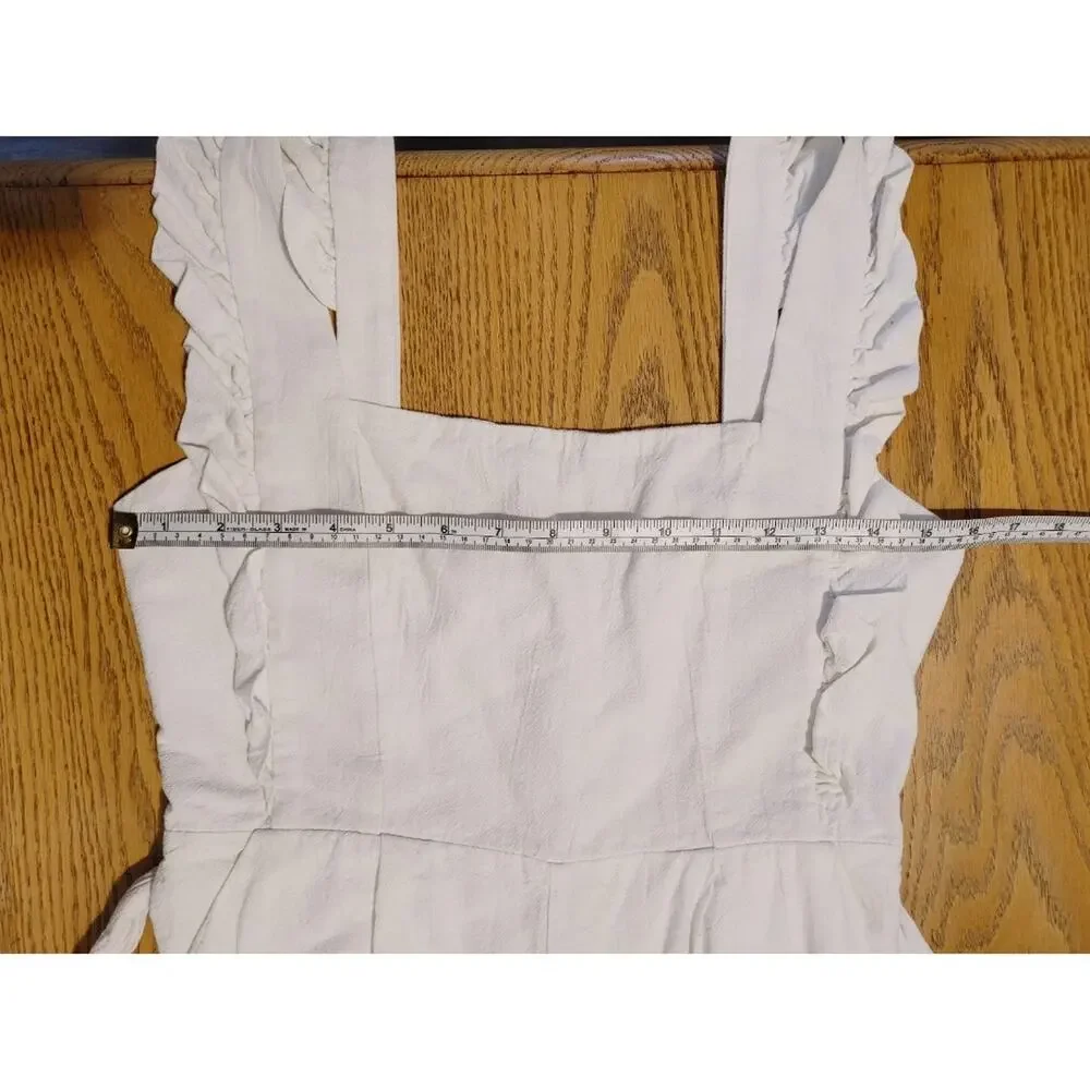 Saint + Secrets Linen Ruffle Apron Front Jumpsuit Tie Waist Soft White Womens L